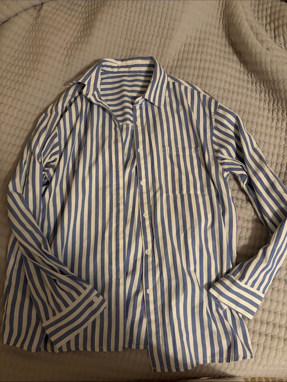 Women's Blue and White Striped Button-Down Shirt